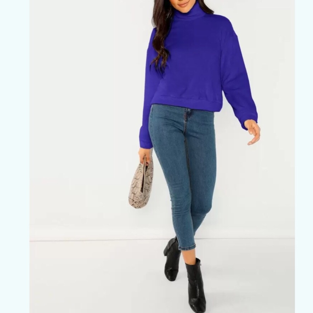Plush Pullover Electric Blue Zipper Detail